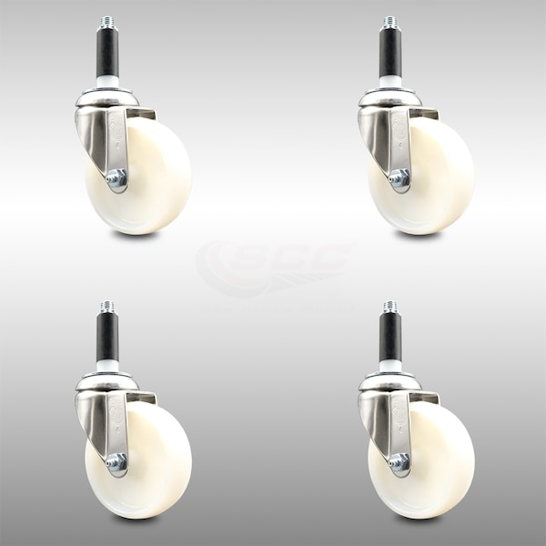 4 Inch 316SS Nylon Wheel Swivel 7/8 Inch Expanding Stem Caster Set SCC